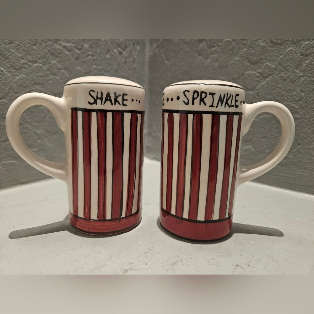 Ceramic Sprinkle and Shake Salt and Pepper Shakers Red and White with stoppers